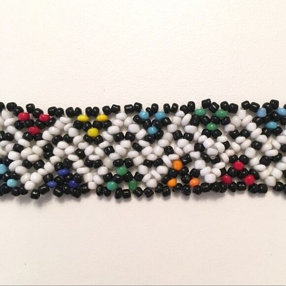 Hand Beaded Mexican‎ Huichol Bracelet Colorful Multicolor Double Zig Zag Rainbow - Picture 5 of 6